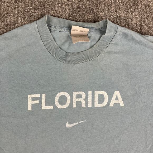 Nike T-Shirt Mens Size XL Blue Florida Spellout Swoosh Graphic Tee Distressed - Picture 1 of 11